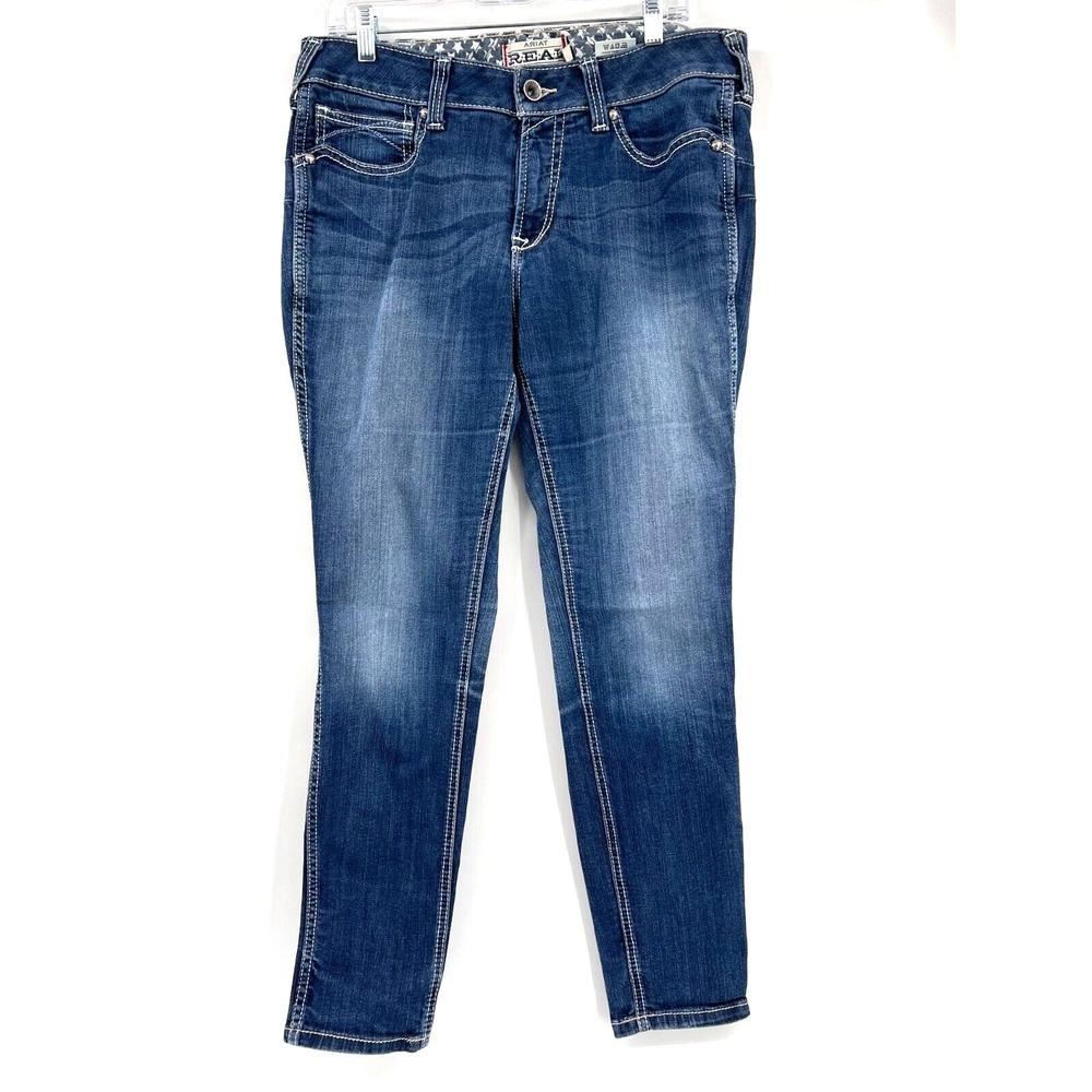ARIAT REAL Women's 33R (36x30) Dark-Wash Skinny Denim Blue Jeans Stretch Western